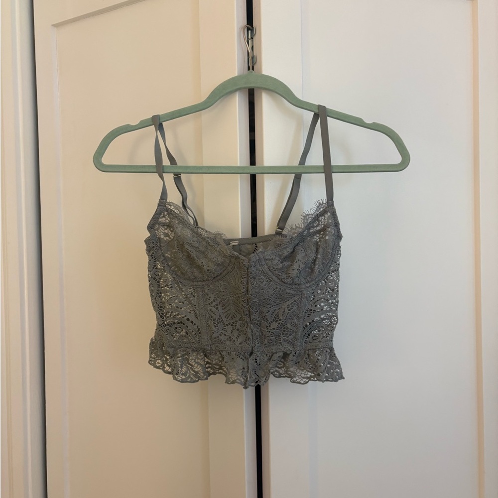 Anthropologie Lace Bralette Crop Top - Gray-Blue